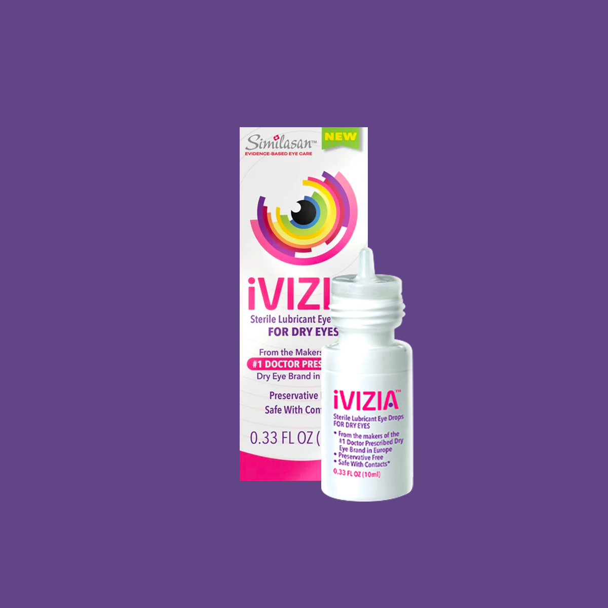 iVIZIA Sterile Lubricant Eye Drops for Dry Eyes, Preservative-Free, Dry Eye Relief, Contact Lens Friendly, 0.33 fl oz (10ml bottle)