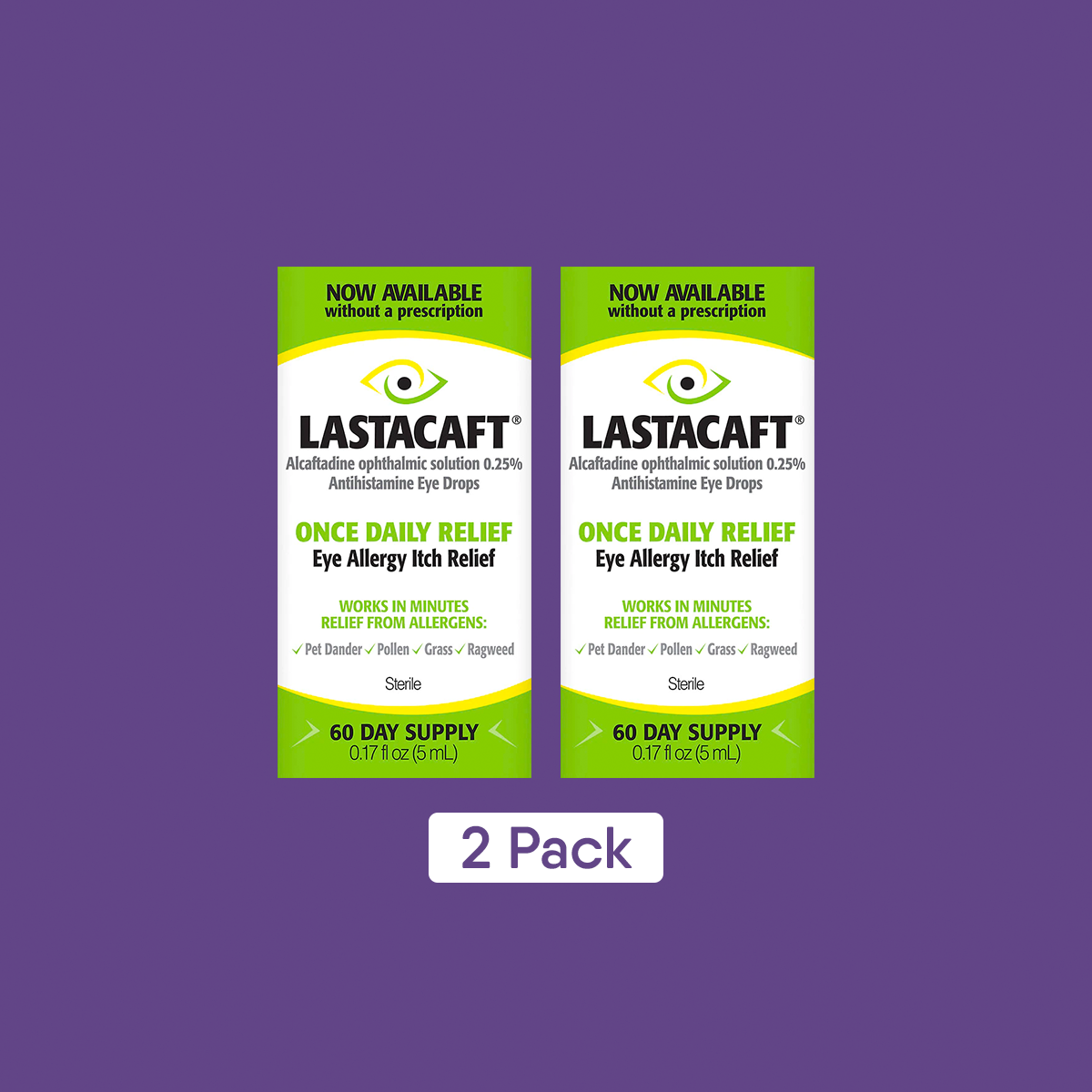 Lastacaft Once Daily Eye Allergy Itch Relief Drops (Twin Pack 2x5mL 120 Day Bottle)