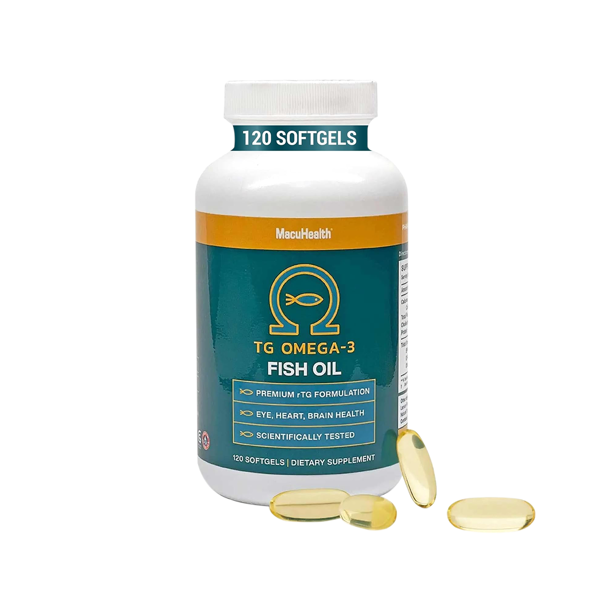 MacuHealth Omega 3 Fish Oil for support for dry eyes - 1100mg of Omega 3, 120 Softgels