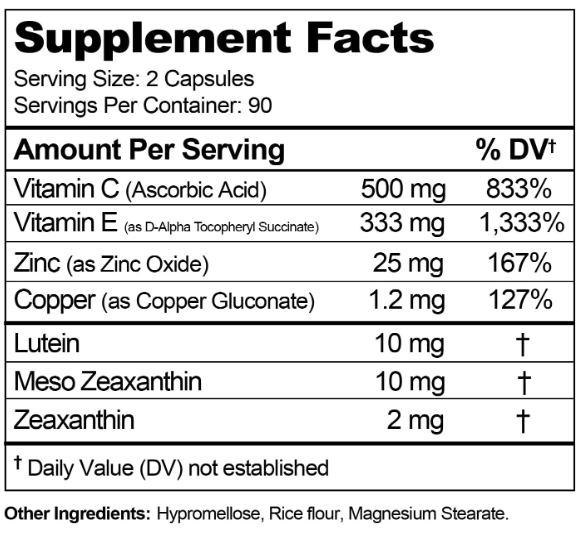 Visual Advantage Macular Support + Meso Z -AREDS 2 - Lutein, Zeaxanthin & Meso-Zeaxanthin - 180 Soft Gels