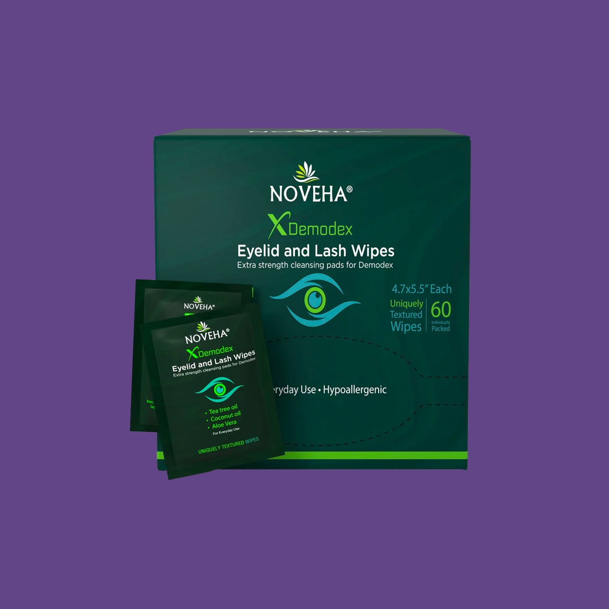Noveha Anti-Demodex Eyelid & Lash Wipes for Blepharitis and Dry Eyes (60ct)