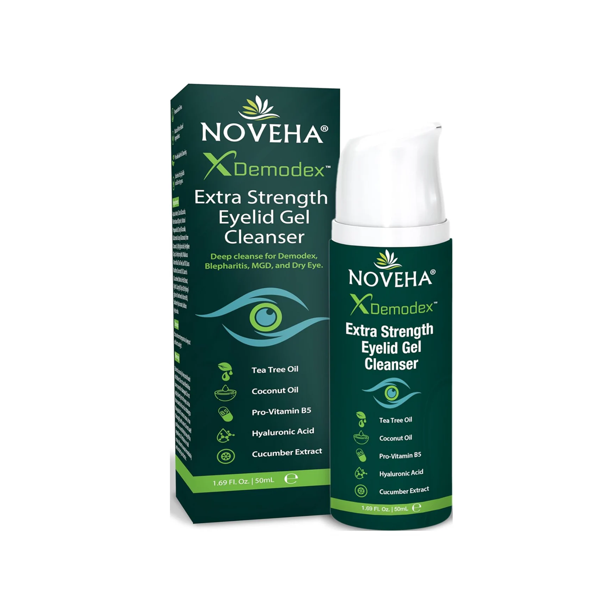 Noveha Demodex Extra Strength Gel Cleanser for Blepharitis, MGD and Dry Eyes (50mL)