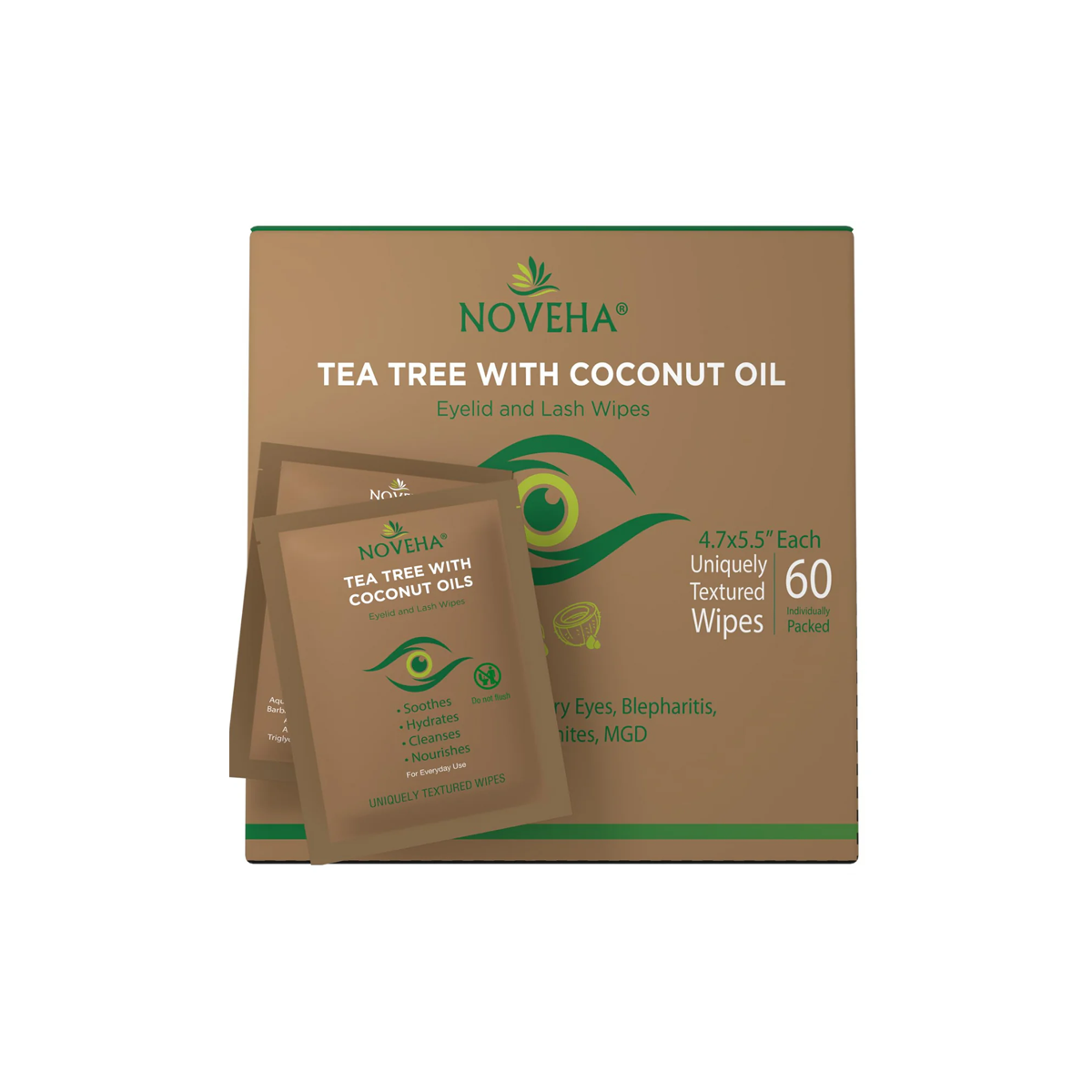 Noveha Tea Tree & Coconut Eyelid Wipes with Aloe Vera (60ct)