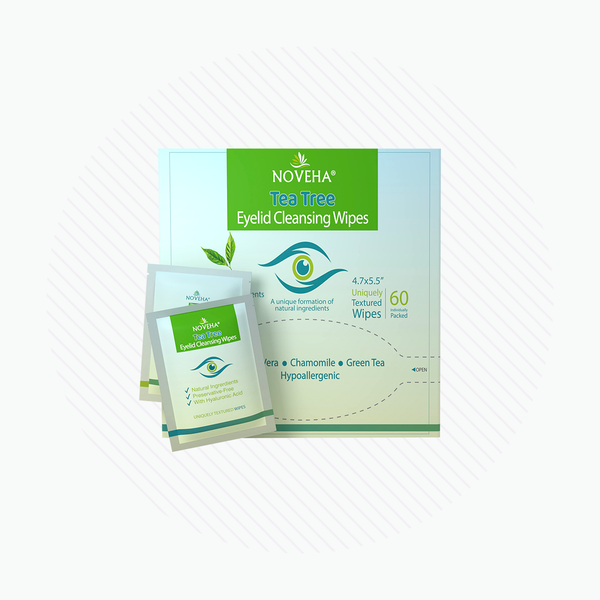 NOVEHA Tea Tree Oil Eyelid & Lash Wipes | With HA, Green Tea & Chamomile For Blepharitis, Itchy & Styes 60 Pcs