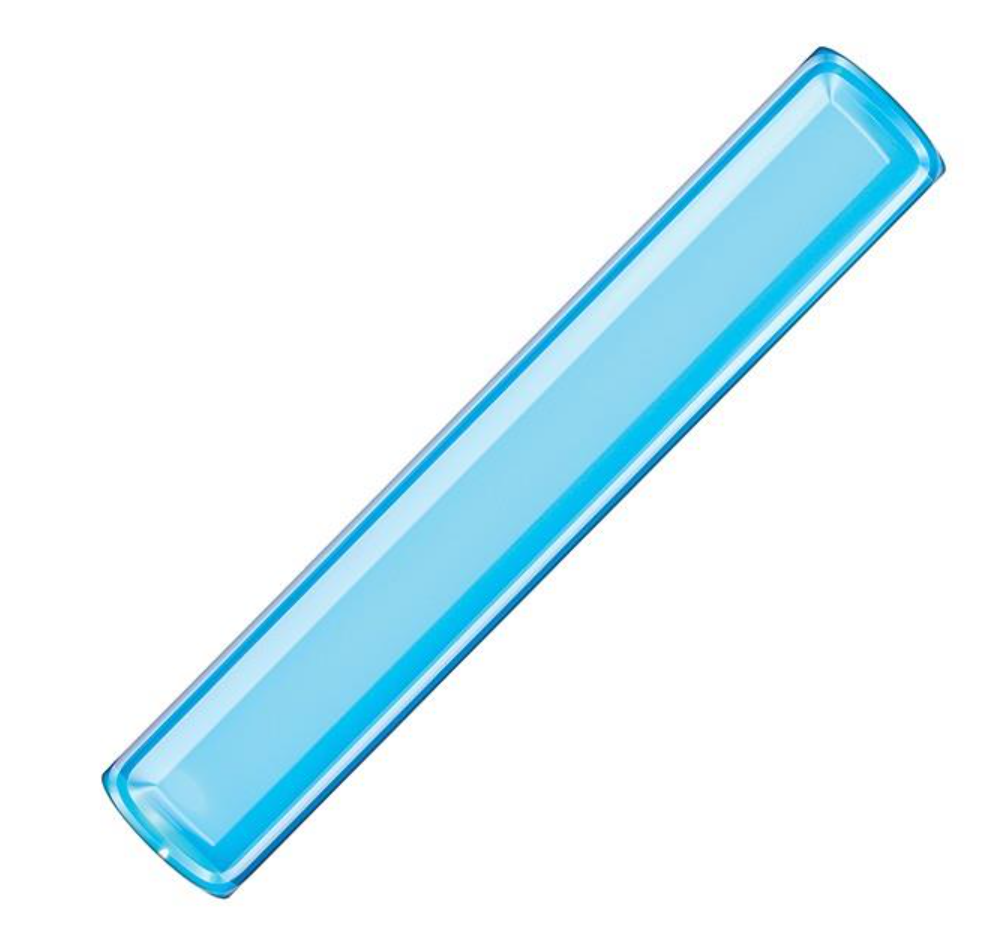 A long, rectangular blue glass bar with rounded edges resembling an Oasis Medical Extended Duration 90 Day Absorbable Plug (40pack) is viewed from above on a white background.