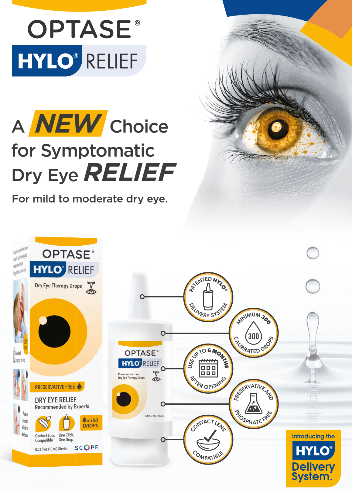 Optase Hylo Relief Dry Eye Preservative-Free Therapy Drops (300 Drops)