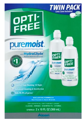 Opti-Free Puremoist Multi-Purpose Disinfecting Solution with Lens Case, 20 Fl Oz (pack of 2)