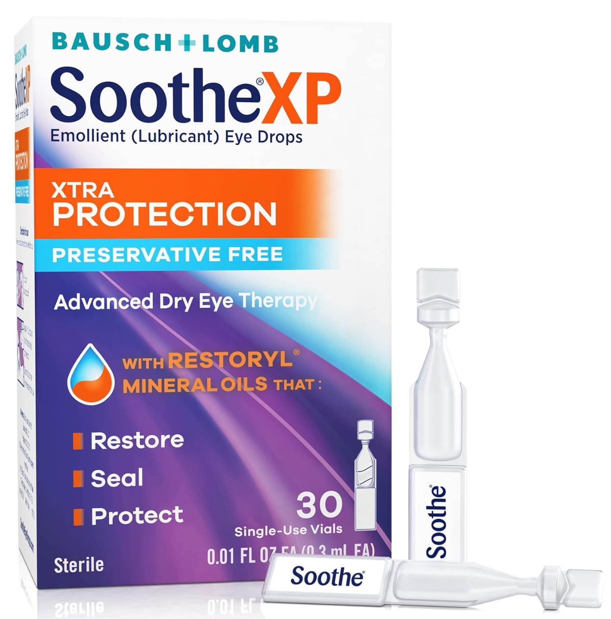 Bausch & Lomb Soothe XP Lubricant Eye Drops, Xtra Protection Formula, (30 Vials)