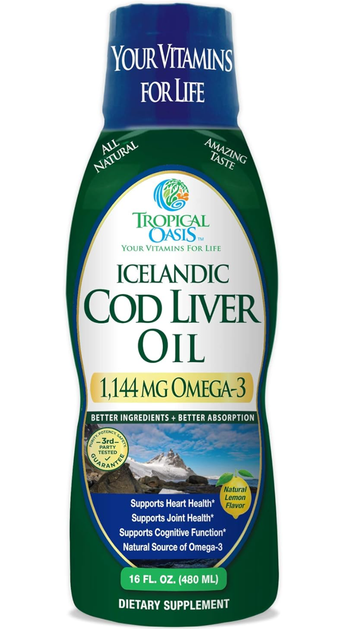 Tropical Oasis Cod Liver Oil 1144mg Omega-3 Liquid Supplement (16oz.)
