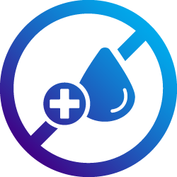 A blue-gradient icon showing a water droplet with a plus sign inside a circle with a diagonal line through it, indicating no added water or possibly a water-related restriction.